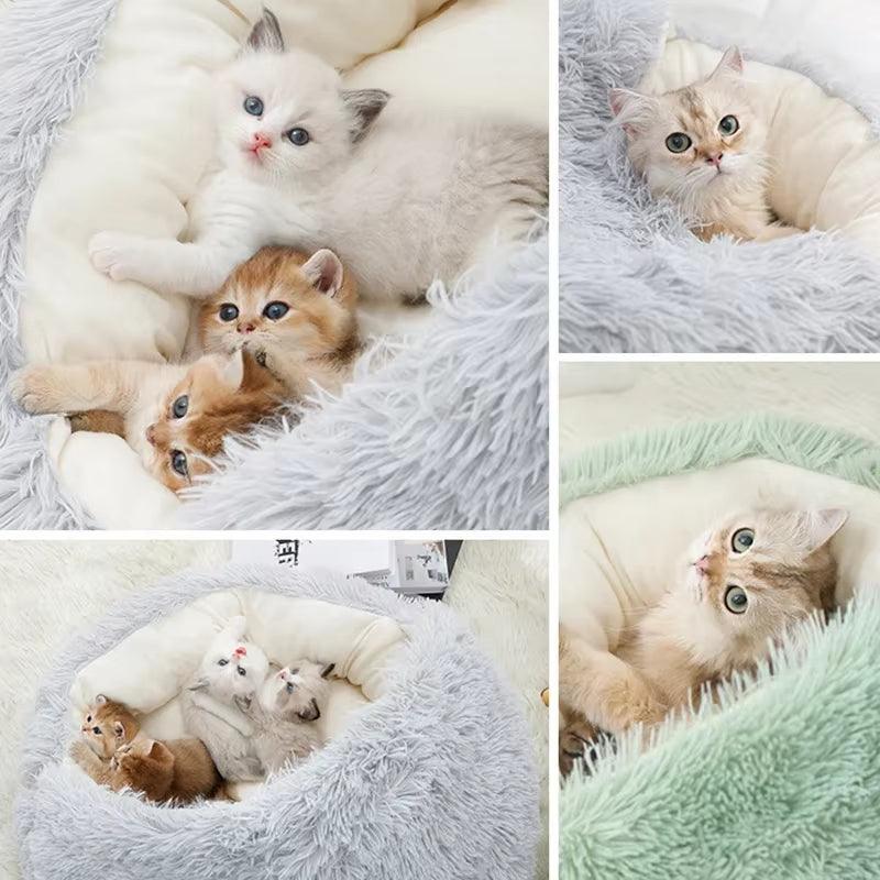 Winter Plush Pet Cat Bed round Cat Cushion Cat House 2 in 1 Warm Cats Basket Pet Sleep Bag Kitten Nest Kennel for Small Dog Cats - My Store