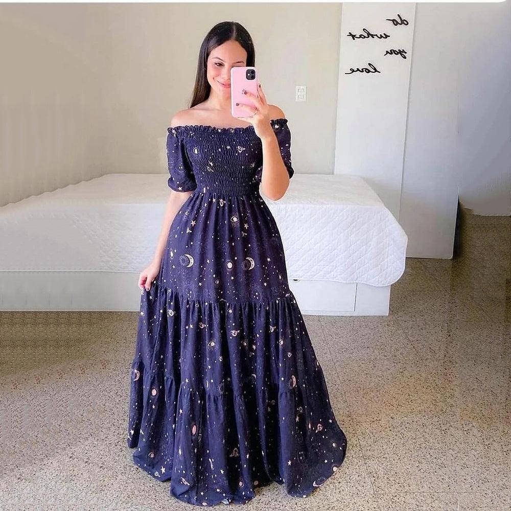 Women's Off-shoulder Floral Fashion Off-shoulder Long Dress - My Store