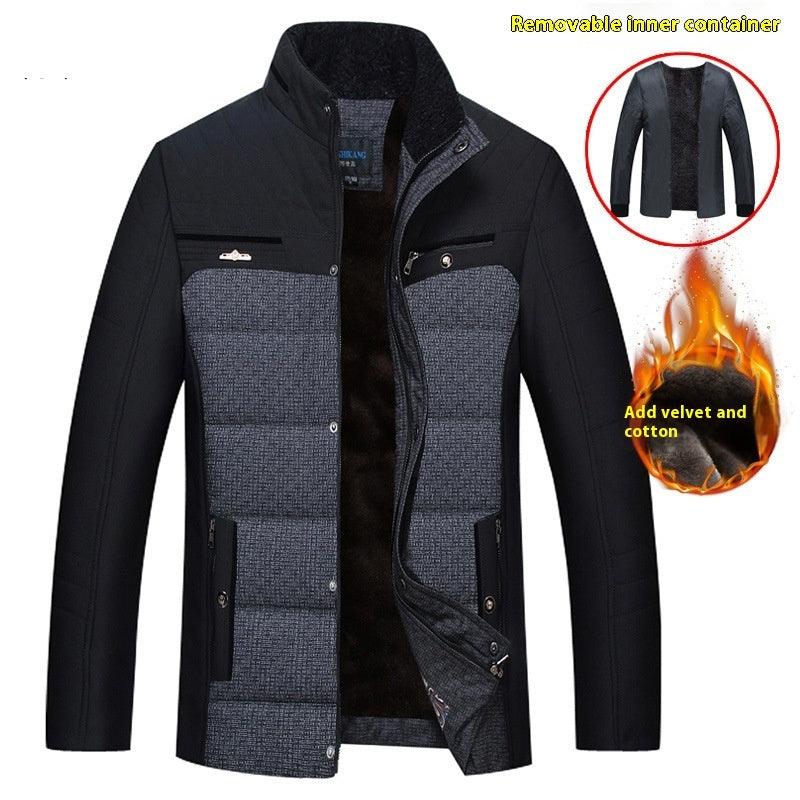 Middle-aged Cotton-padded Clothes Men's Dad Cotton-padded Clothes Plus Size Fleece-lined - My Store