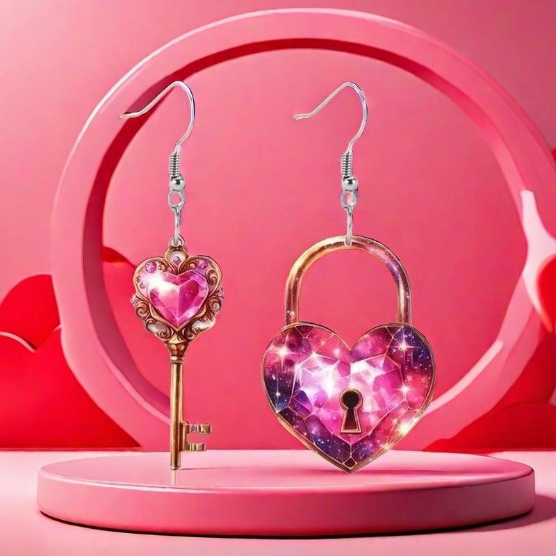 Romantic Key Heart Lock Acrylic Types A And B Earrings - My Store