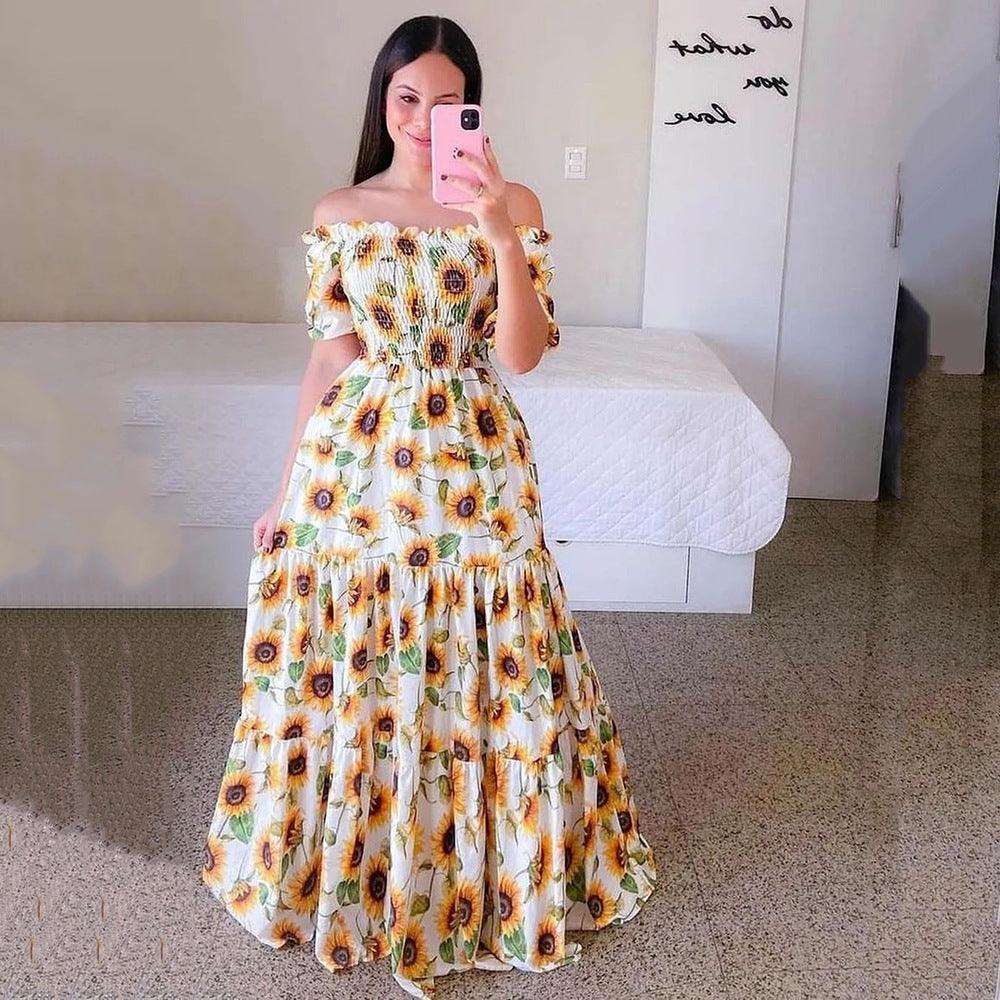 Women's Off-shoulder Floral Fashion Off-shoulder Long Dress - My Store