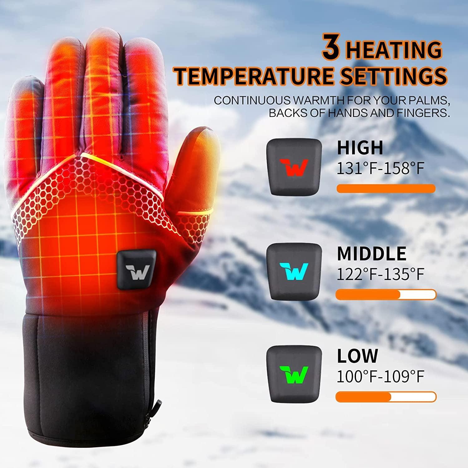 Electric Heated Gloves for Men Women with 3 Heating Levels Heated Gloves Touchscreen Waterproof Skiing Snowboarding Gloves - My Store