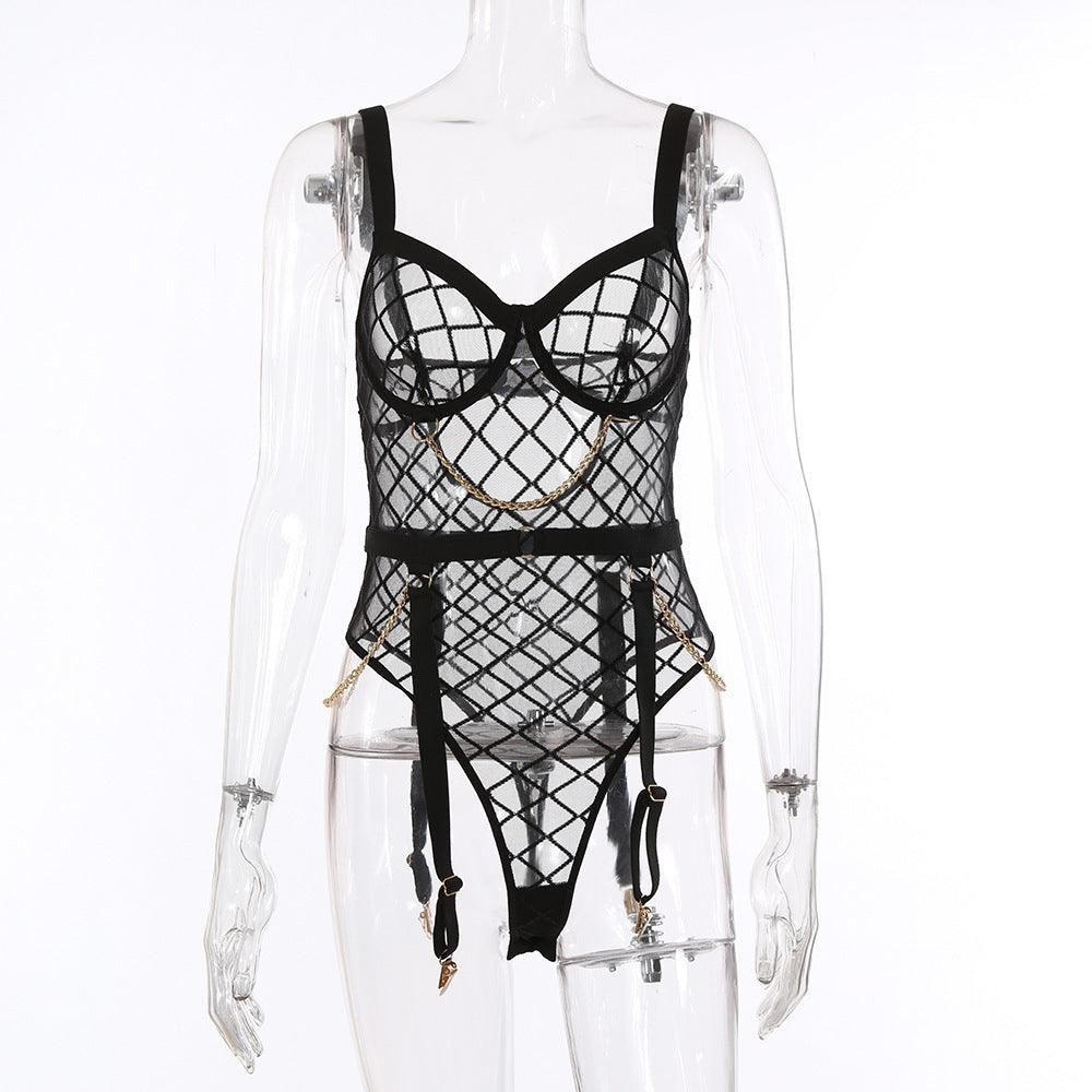 Mesh See-through Underwear Metal Chain Set - My Store