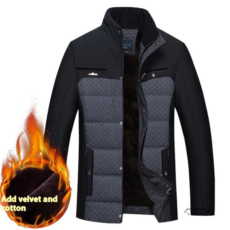 Middle-aged Cotton-padded Clothes Men's Dad Cotton-padded Clothes Plus Size Fleece-lined - My Store