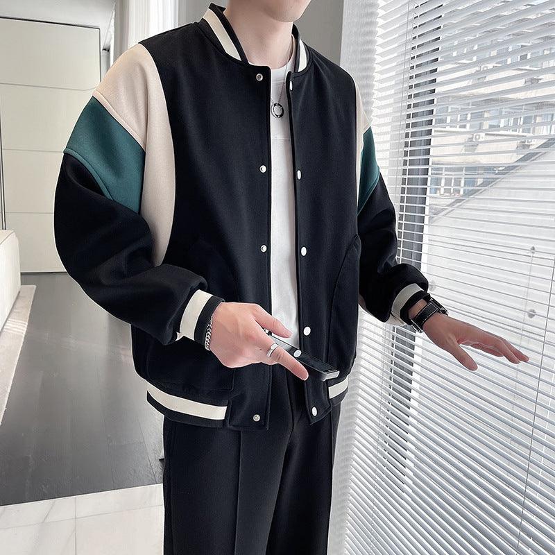 Men's Youth Stand Collar Stitching Casual Cotton Baseball Uniform Jacket Coat - My Store