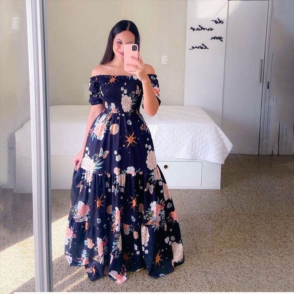 Women's Off-shoulder Floral Fashion Off-shoulder Long Dress - My Store