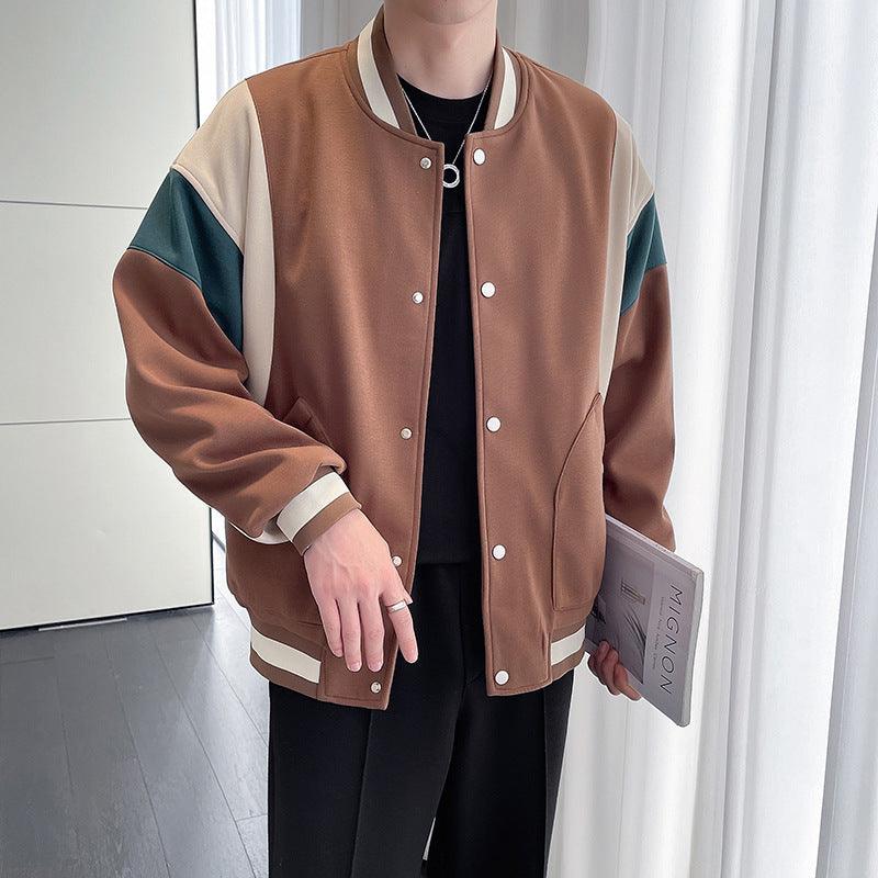 Men's Youth Stand Collar Stitching Casual Cotton Baseball Uniform Jacket Coat - My Store