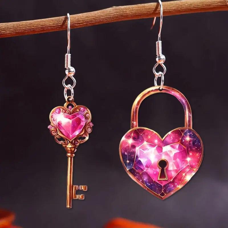 Romantic Key Heart Lock Acrylic Types A And B Earrings - My Store