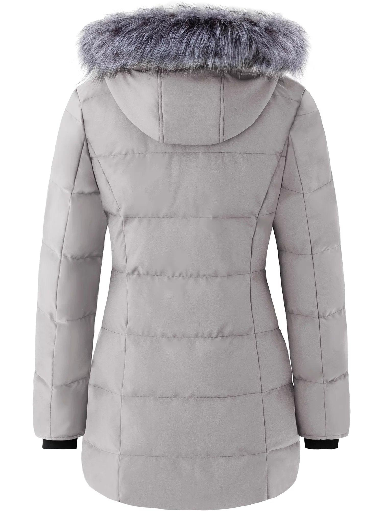 Women'S Winter Coat Hooded Puffer Jacket Insulated Windbreaker Jacket Gray L - My Store