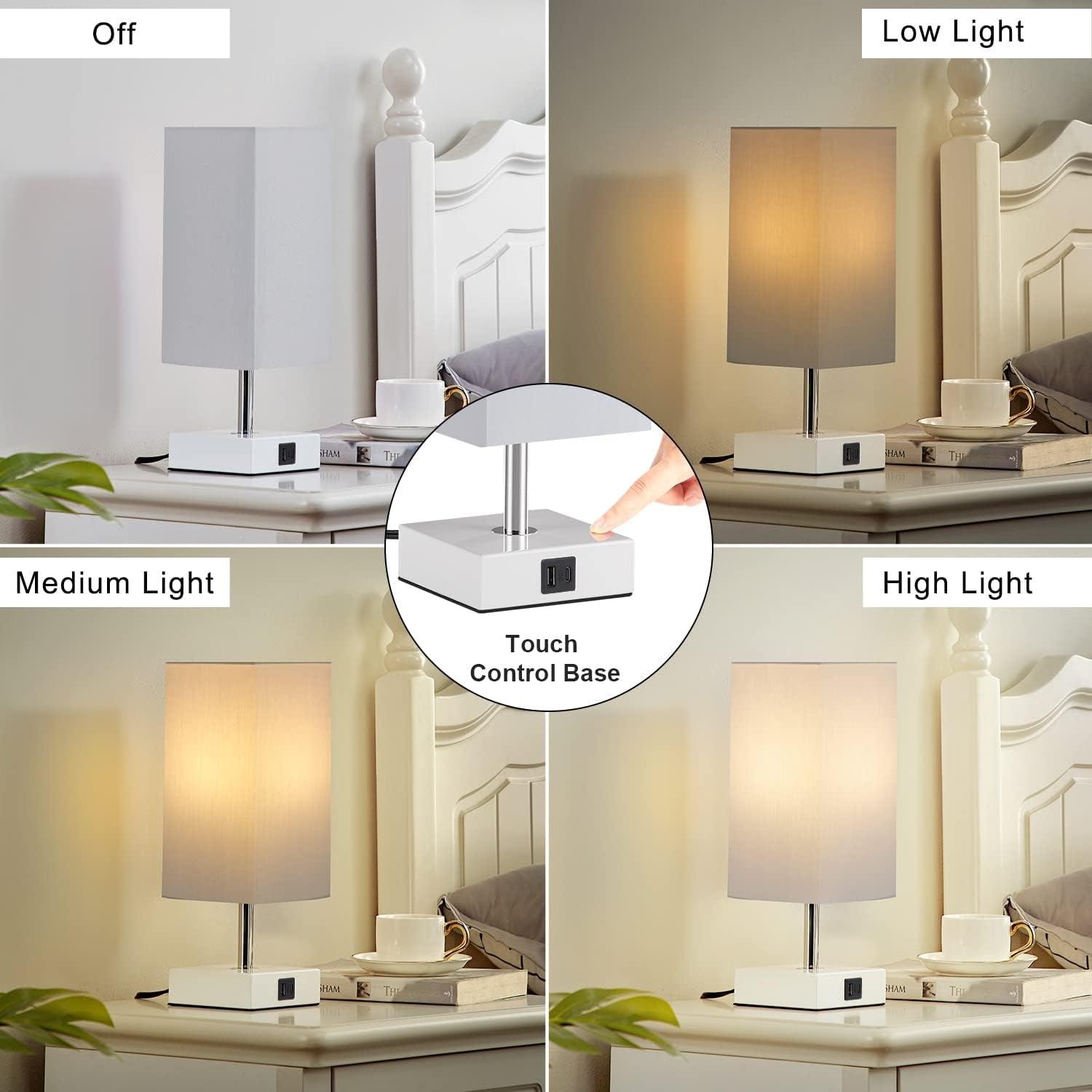 Touch besides Grey Table Lamp with USB Ports - 3 Way Touch Lamps beside Desk, Nightstand Lamp for Bedrooms Living Room, LED Bulb Included(Grey Lampshade) - My Store