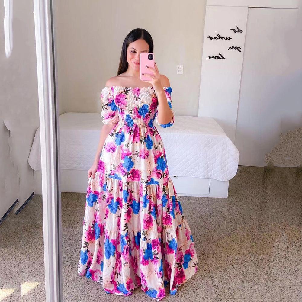 Women's Off-shoulder Floral Fashion Off-shoulder Long Dress - My Store