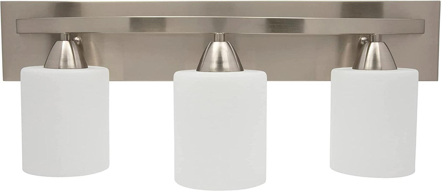 Bathroom Vanity Light Fixture | Interior Bathroom Lighting Bar with Modern Milk Glass Shade | Bathroom Lights over Mirror | Brushed Nickel, 3 Lights, E26 100W LED, Bulbs Not Included - My Store