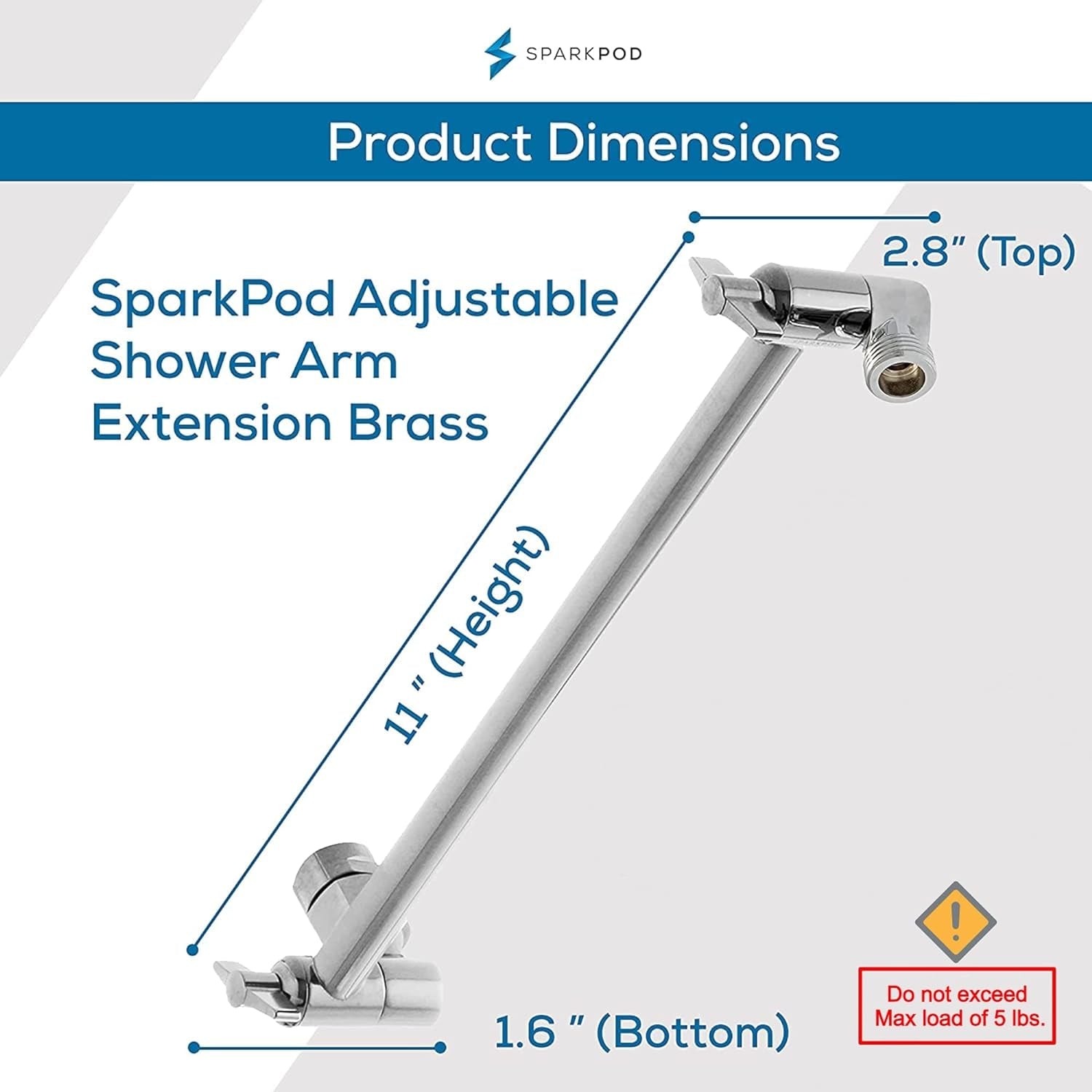 11" Solid Brass Shower Arm Extension - Easily Adjustable with Universal Connection to Showerheads (Luxury Polished Chrome) - My Store