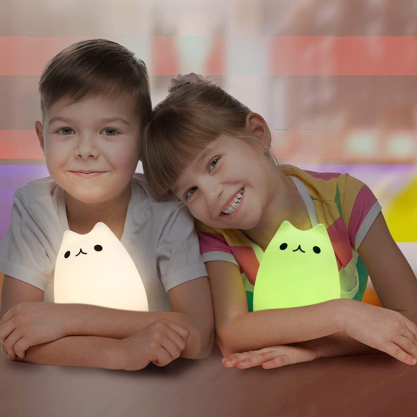 Cat Lamp, Remote Control Silicone Kitty Night Light for Kids Toddler Baby Girls Rechargeable Cute Kawaii Nightlight , White , 4 Piece Set - My Store