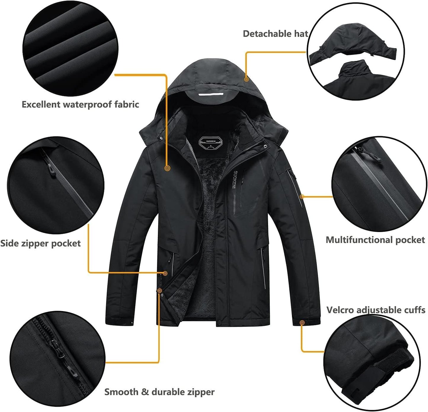 Men'S Waterproof Ski Jacket Warm Winter Snow Coat Hooded Raincoat - My Store