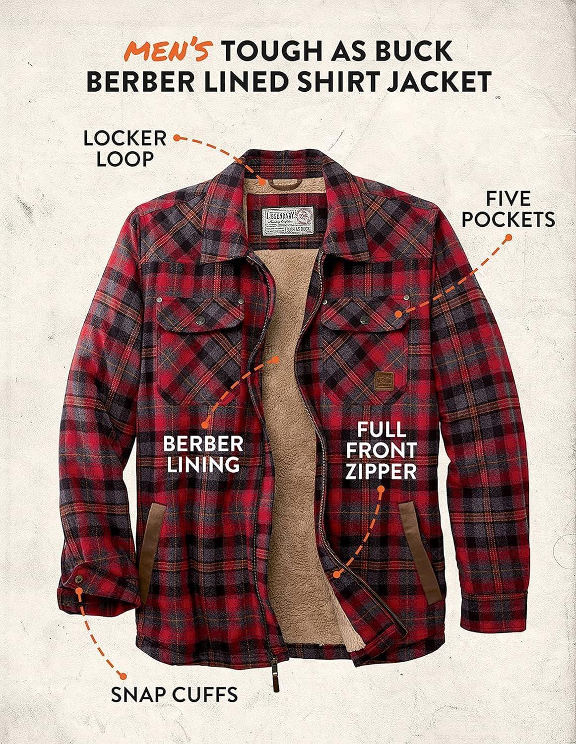 Men'S Tough as Buck Sherpa Lined Flannel Shirt Jacket - My Store