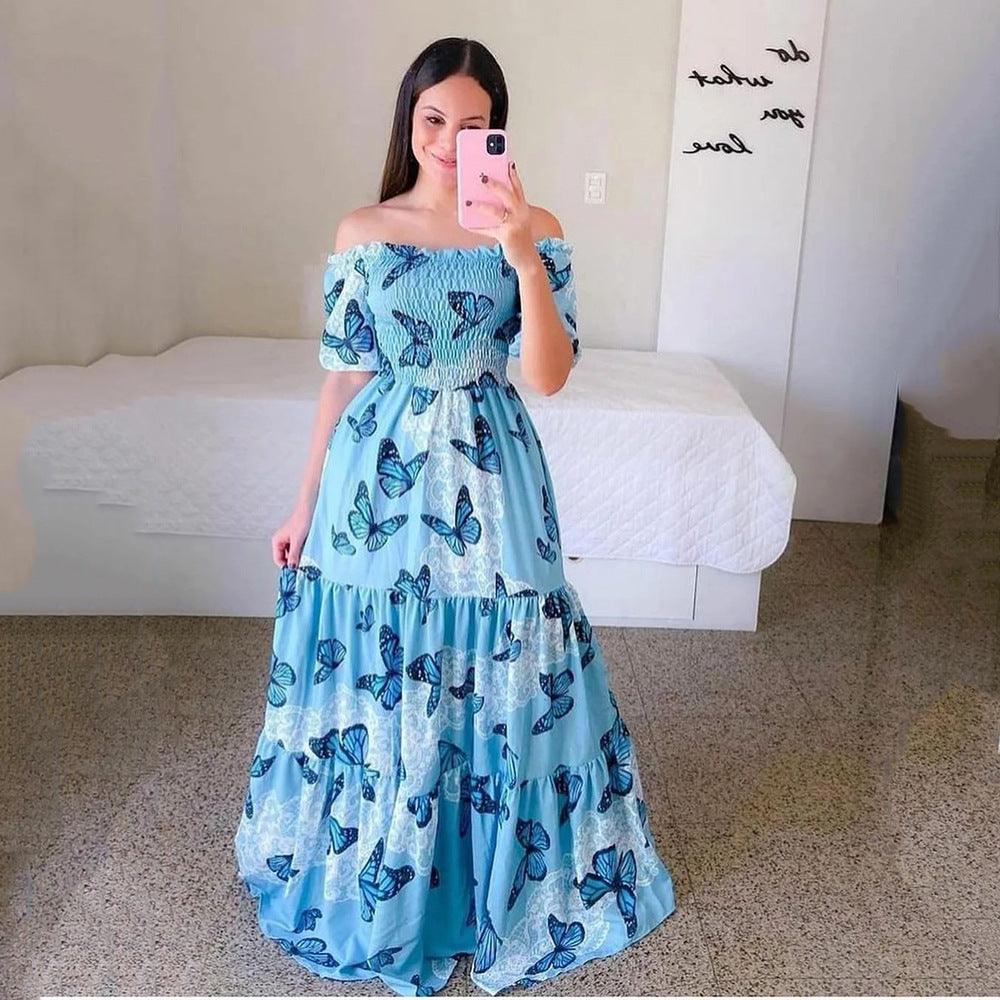 Women's Off-shoulder Floral Fashion Off-shoulder Long Dress - My Store