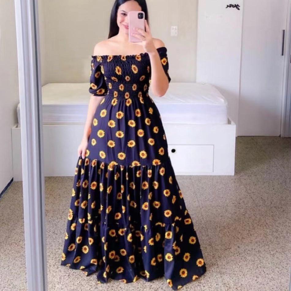 Women's Off-shoulder Floral Fashion Off-shoulder Long Dress - My Store