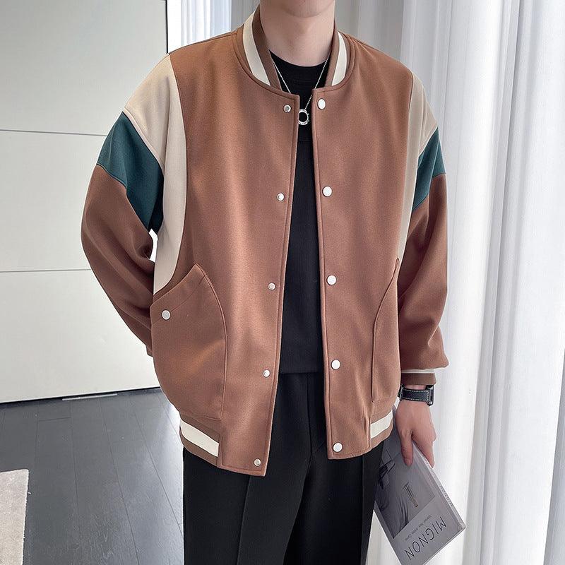 Men's Youth Stand Collar Stitching Casual Cotton Baseball Uniform Jacket Coat - My Store