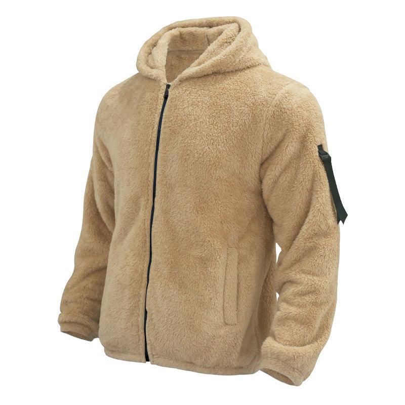 Plush Hooded Jacket Men's Autumn And Winter Fleece Double-sided Wear Warm Coat With Zipper Loose Casual Jacket Outdoor Clothing - My Store