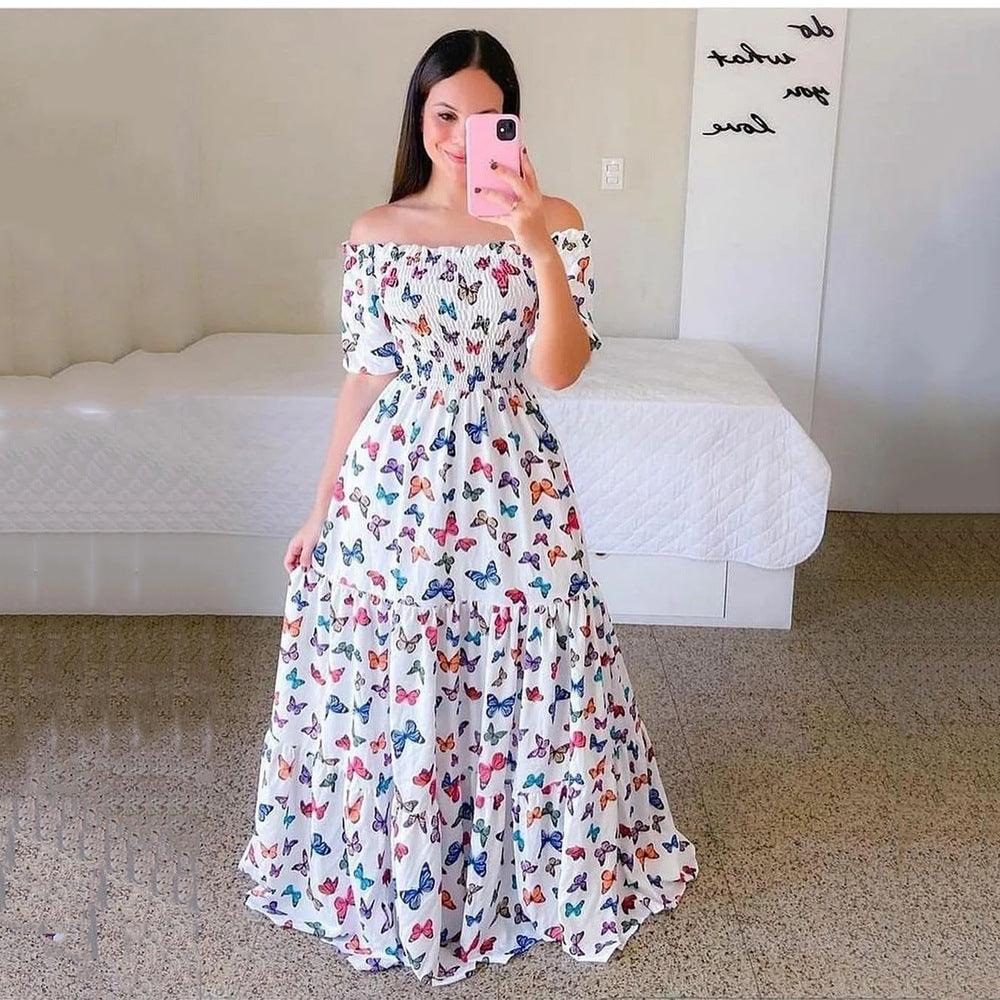 Women's Off-shoulder Floral Fashion Off-shoulder Long Dress - My Store