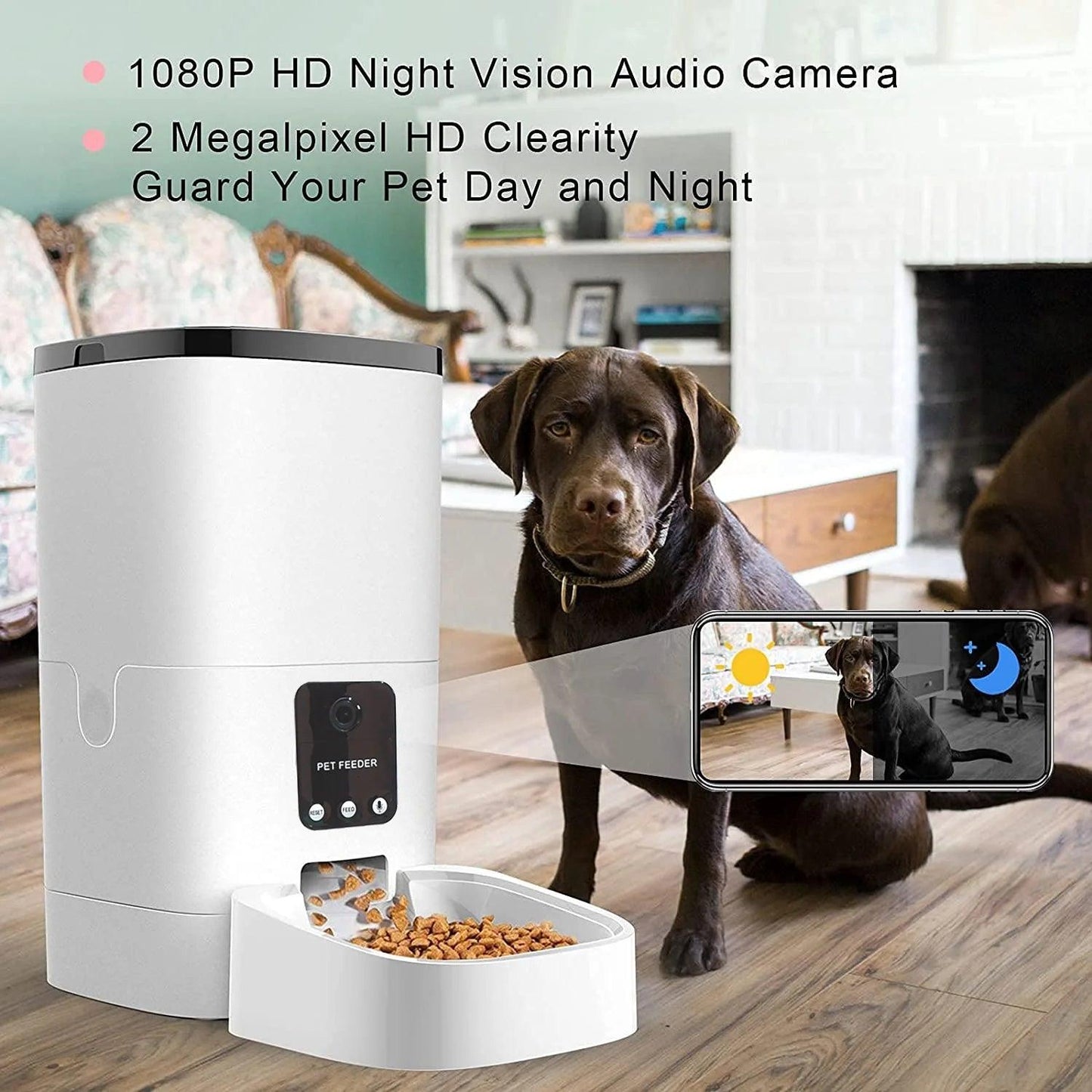 Pet Feeder,6L Automatic Pet Feeder for Cats and Dogs,1080P Camera,App Control,Voice Recorder,Timed Feeder for Schedule Feeding, Dual Power Supply,Wifi Pet Food Dispenser with App Control - My Store