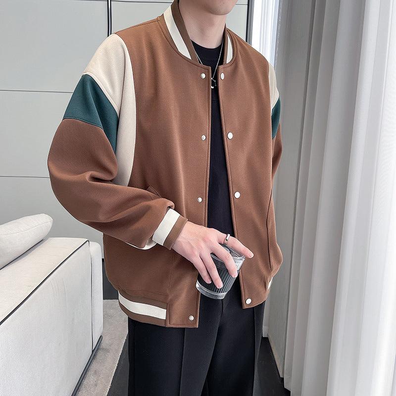 Men's Youth Stand Collar Stitching Casual Cotton Baseball Uniform Jacket Coat - My Store