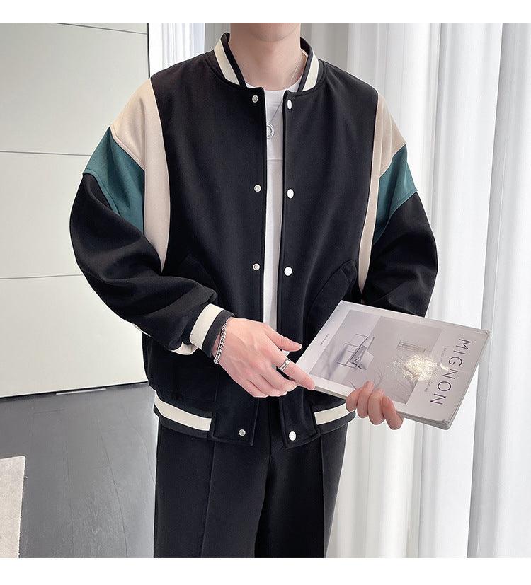 Men's Youth Stand Collar Stitching Casual Cotton Baseball Uniform Jacket Coat - My Store