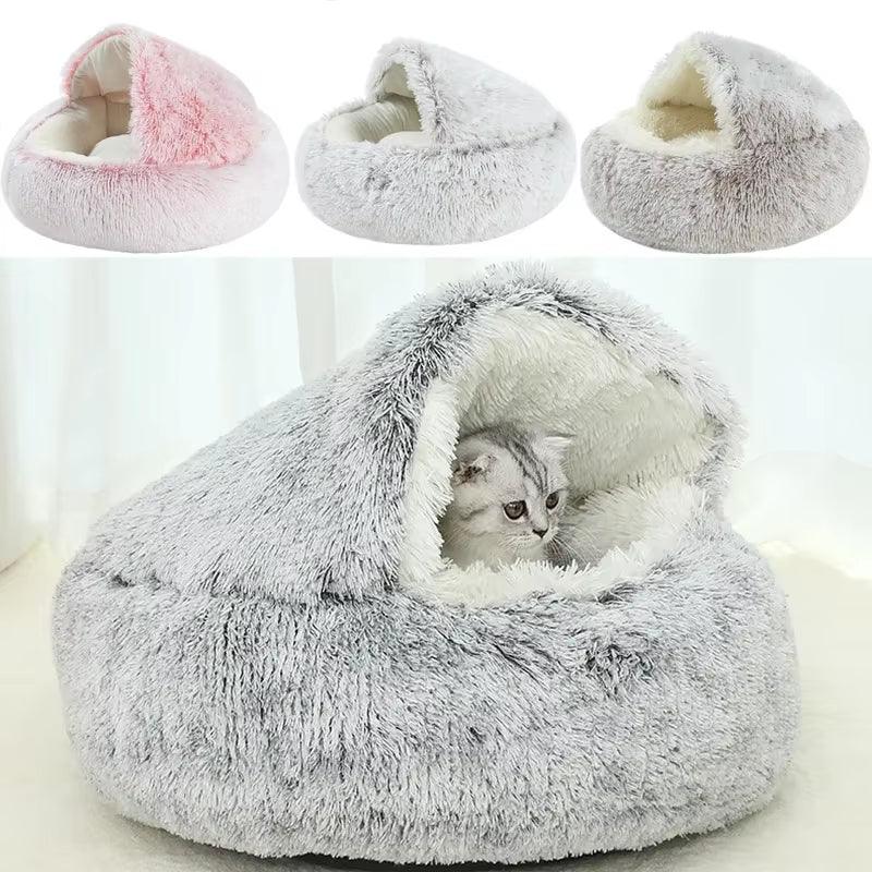 Winter Plush Pet Cat Bed round Cat Cushion Cat House 2 in 1 Warm Cats Basket Pet Sleep Bag Kitten Nest Kennel for Small Dog Cats - My Store