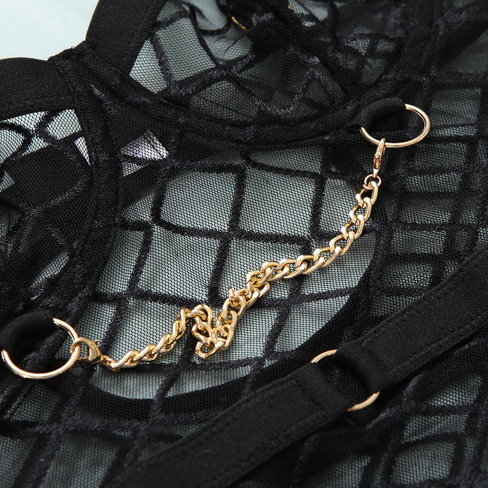 Mesh See-through Underwear Metal Chain Set - My Store