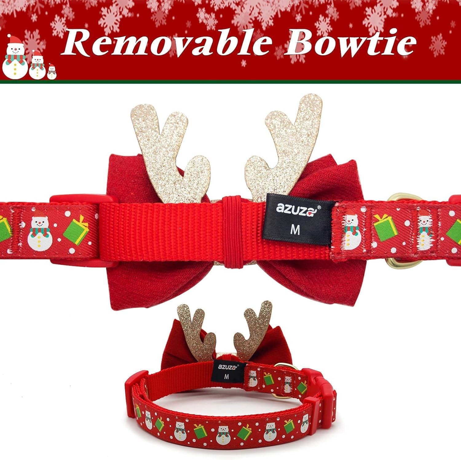 Christmas Dog Collar Adjustable Xmas Dog Collar with Christmas Antler Bow Tie Accessories Snowman Dog Collar for Medium Dogs - My Store