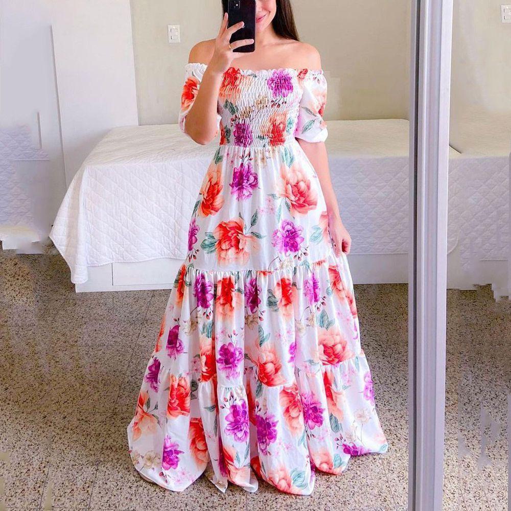 Women's Off-shoulder Floral Fashion Off-shoulder Long Dress - My Store