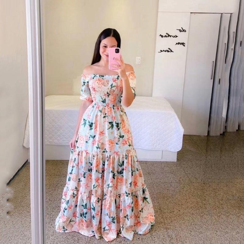 Women's Off-shoulder Floral Fashion Off-shoulder Long Dress - My Store