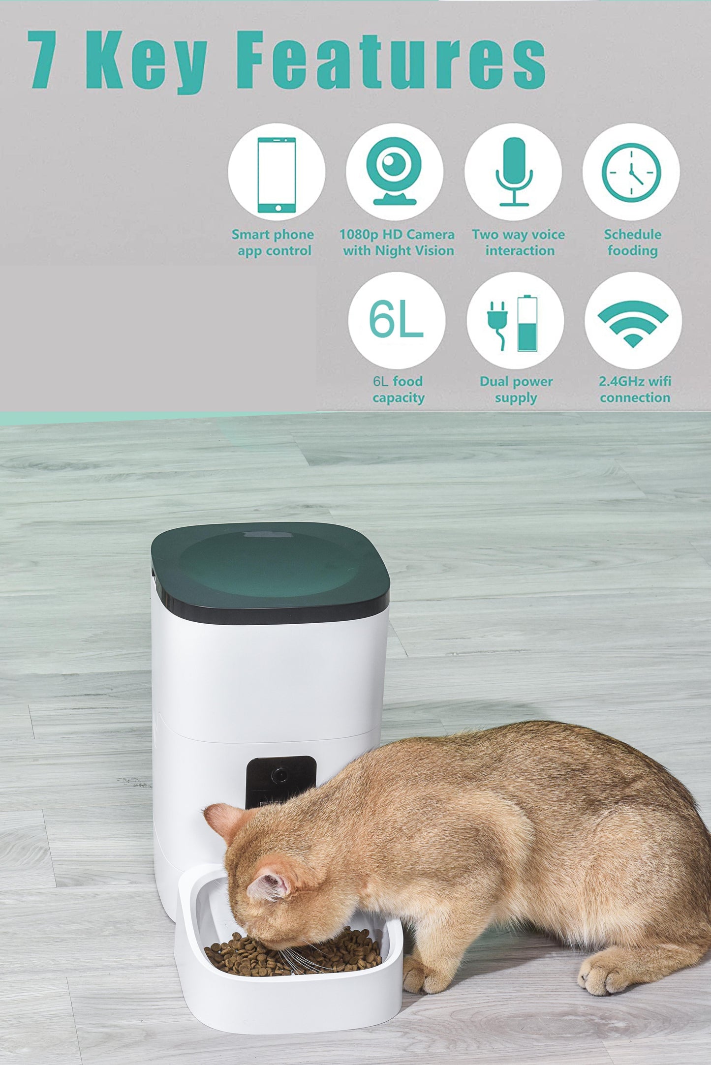 Pet Feeder,6L Automatic Pet Feeder for Cats and Dogs,1080P Camera,App Control,Voice Recorder,Timed Feeder for Schedule Feeding, Dual Power Supply,Wifi Pet Food Dispenser with App Control - My Store