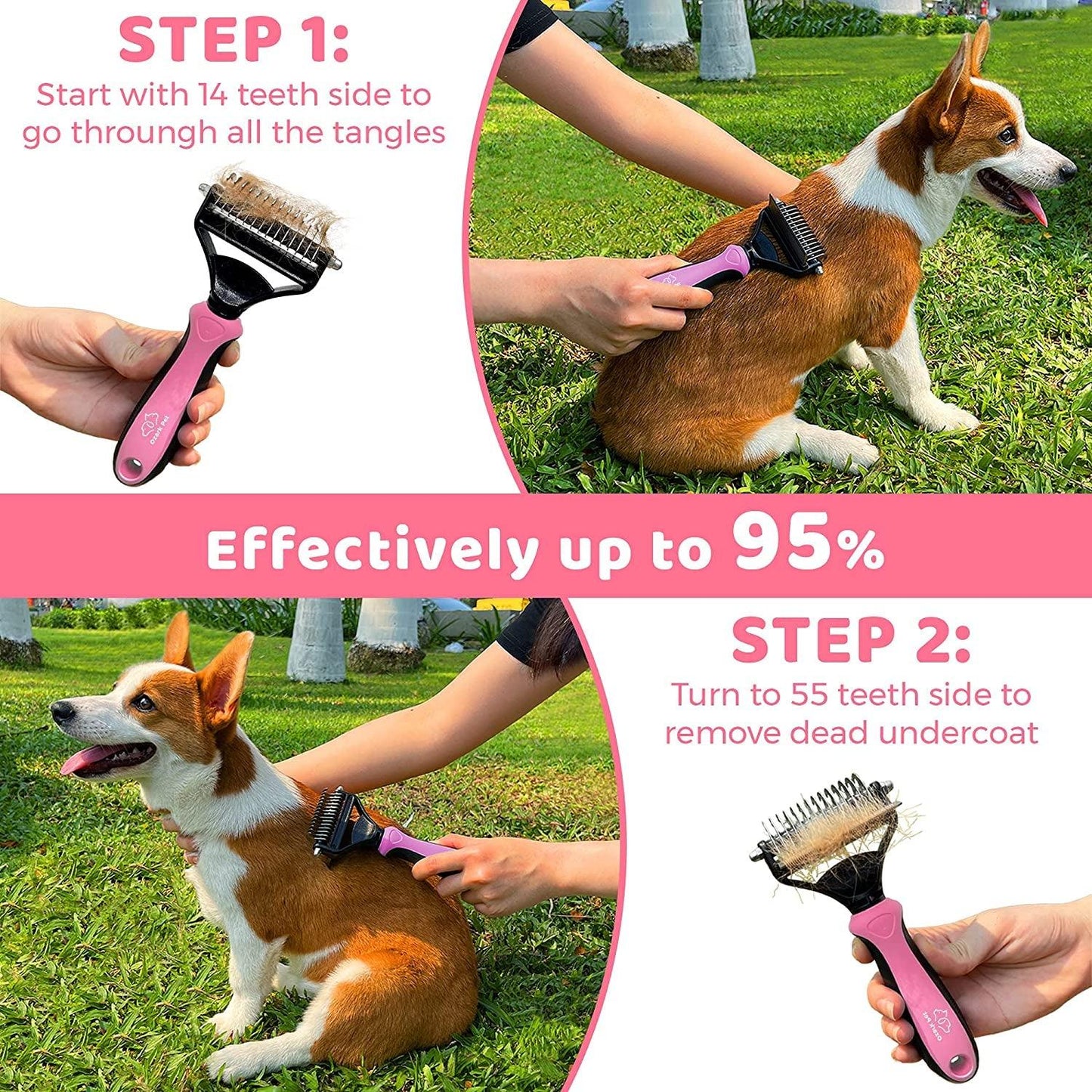 Dog & Cat Brush-Deshedding Brush, Dematting Tools, Shedding Brush Glove, Reduces Shedding up to 95%, for Short to Long Hair, Small to Medium Breeds, Pink - My Store