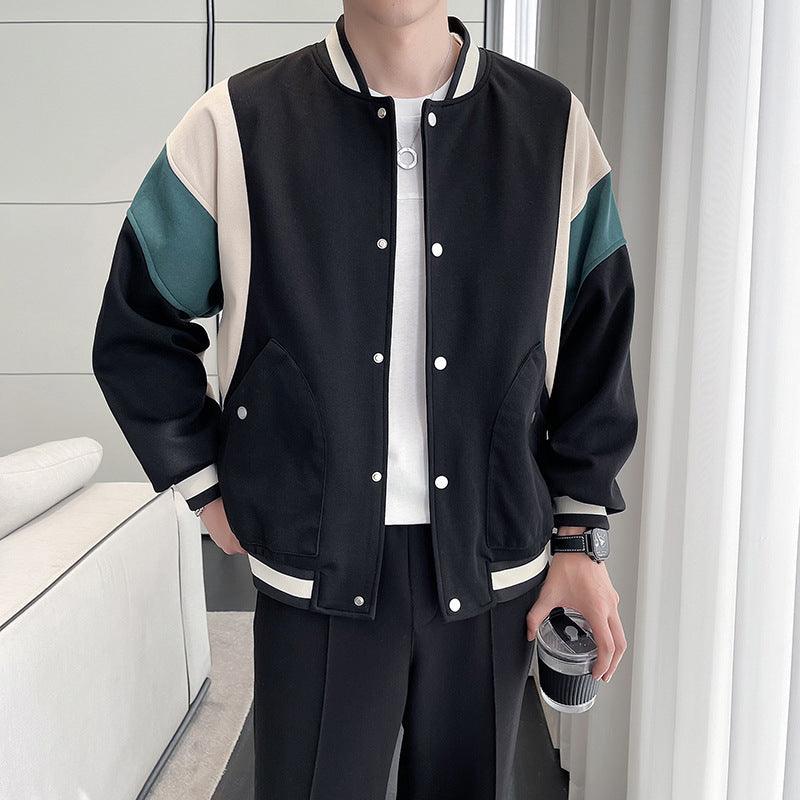 Men's Youth Stand Collar Stitching Casual Cotton Baseball Uniform Jacket Coat - My Store