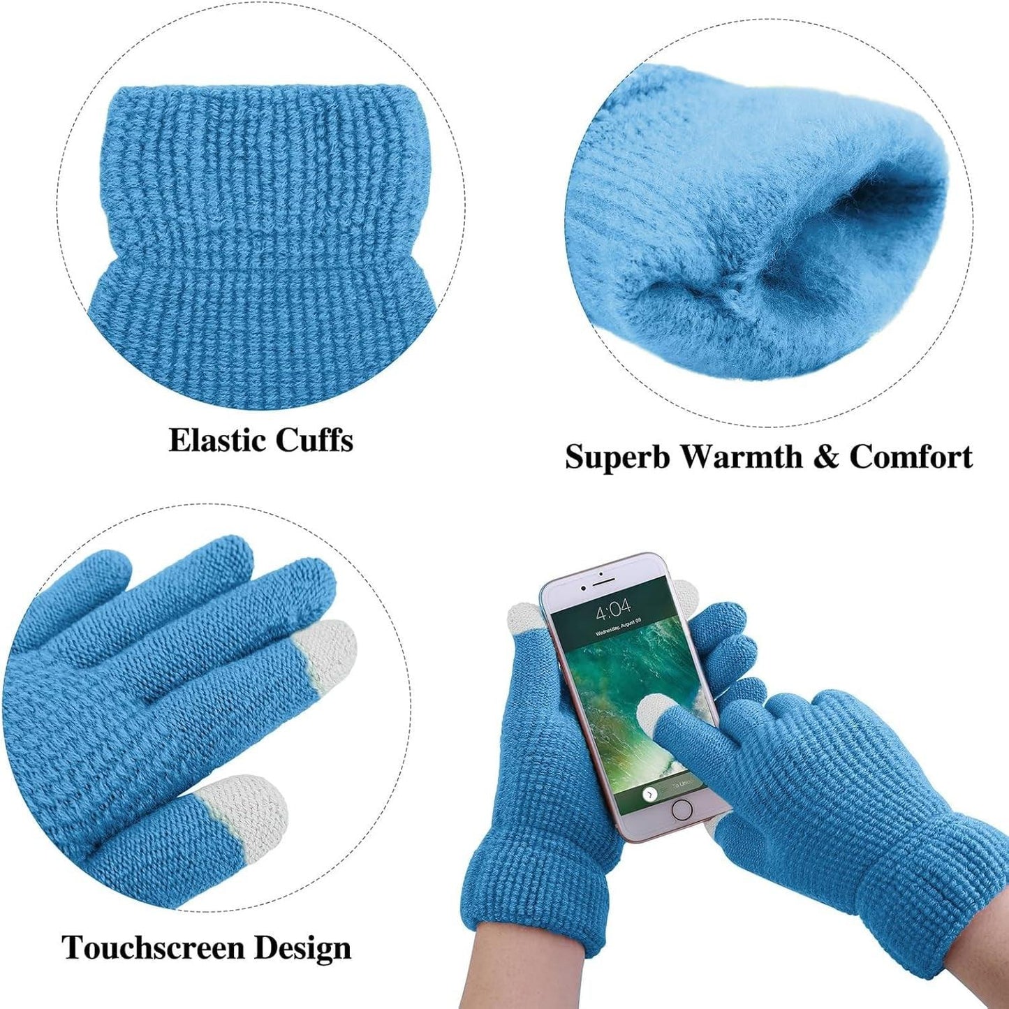 Womens Winter Warm Sets Knitted Fur Pompoms Beanie Hat Circle Loop Scarf Touch Screen Gloves Winter Favor Accessories - My Store