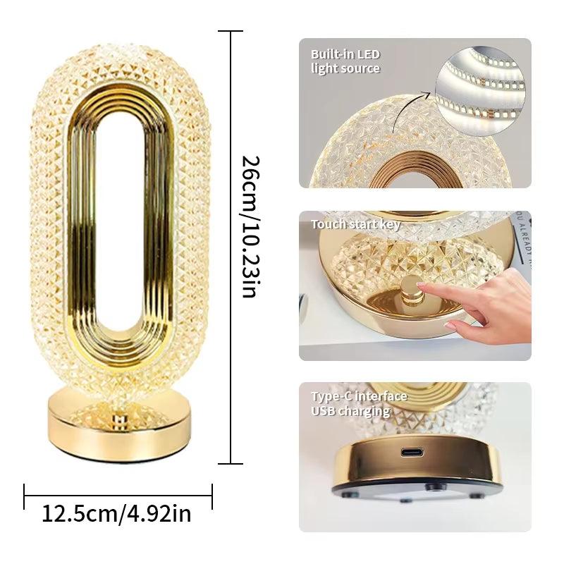 Modern Luxury Oval USB Rechargeable Crystal Table Lamp Living Room Bedroom Bedside Creative Decoration Atmosphere Night Light - My Store