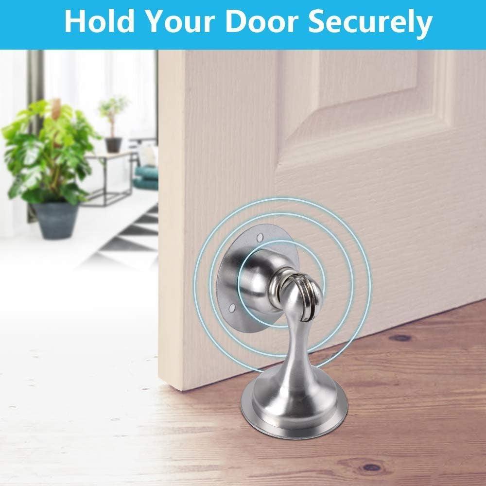 Door Stoppers, Magnetic Door Stop, Stainless Steel, 2 Pack Magnetic Door Catch, Double-Sided Adhesive Tape, No Drilling, Screws for Stronger Mount, Hold Your Door Open, for Wide Doors - My Store