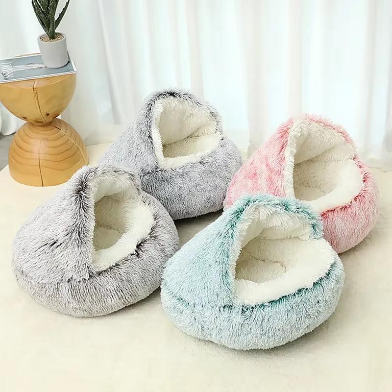 Winter Plush Pet Cat Bed round Cat Cushion Cat House 2 in 1 Warm Cats Basket Pet Sleep Bag Kitten Nest Kennel for Small Dog Cats - My Store