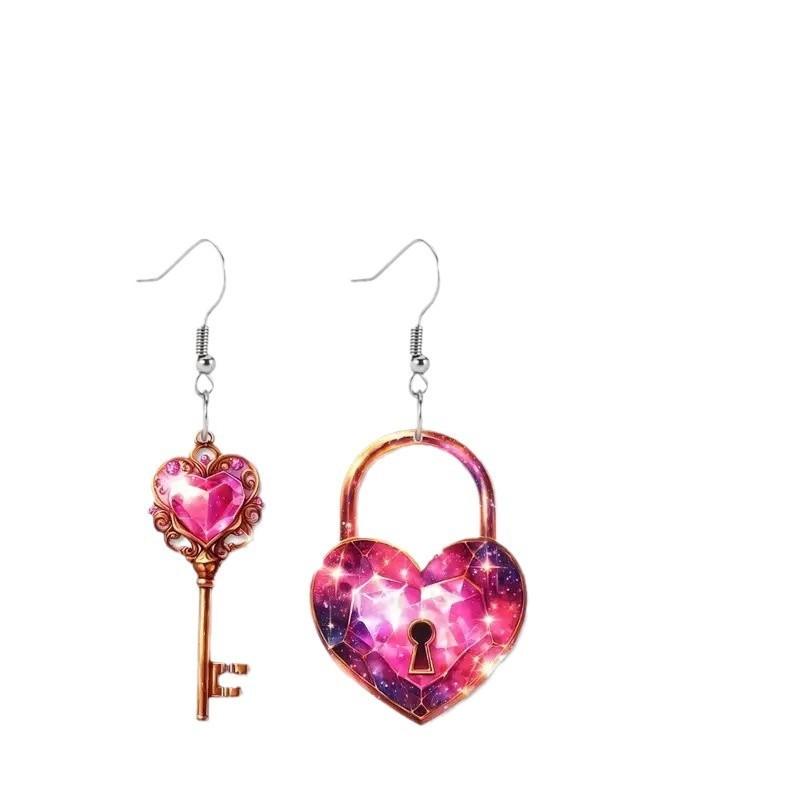 Romantic Key Heart Lock Acrylic Types A And B Earrings - My Store