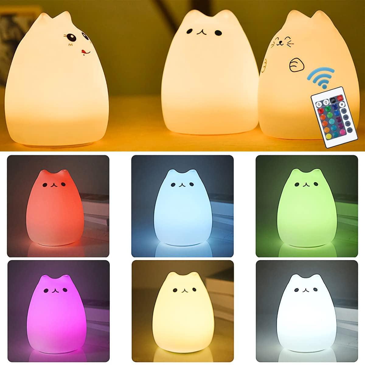 Cat Lamp, Remote Control Silicone Kitty Night Light for Kids Toddler Baby Girls Rechargeable Cute Kawaii Nightlight , White , 4 Piece Set - My Store