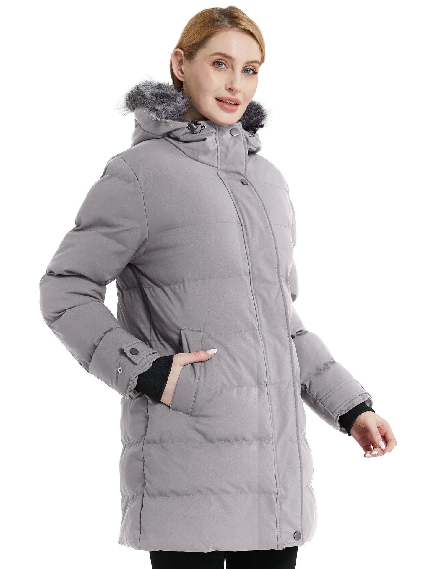 Women'S Winter Coat Hooded Puffer Jacket Insulated Windbreaker Jacket Gray L - My Store