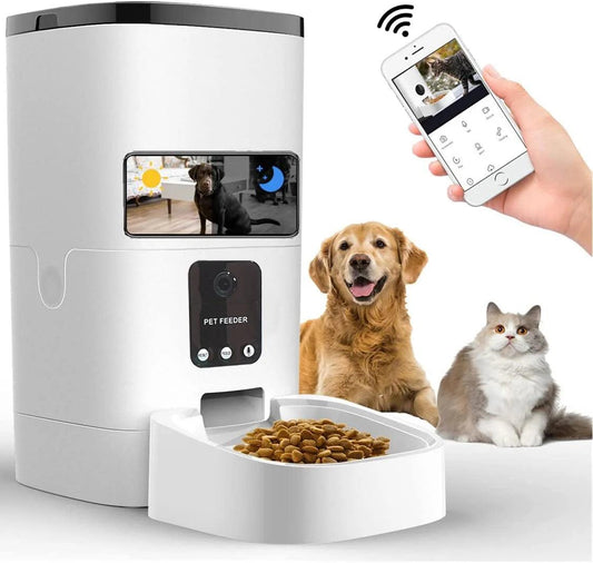 Pet Feeder,6L Automatic Pet Feeder for Cats and Dogs,1080P Camera,App Control,Voice Recorder,Timed Feeder for Schedule Feeding, Dual Power Supply,Wifi Pet Food Dispenser with App Control - My Store