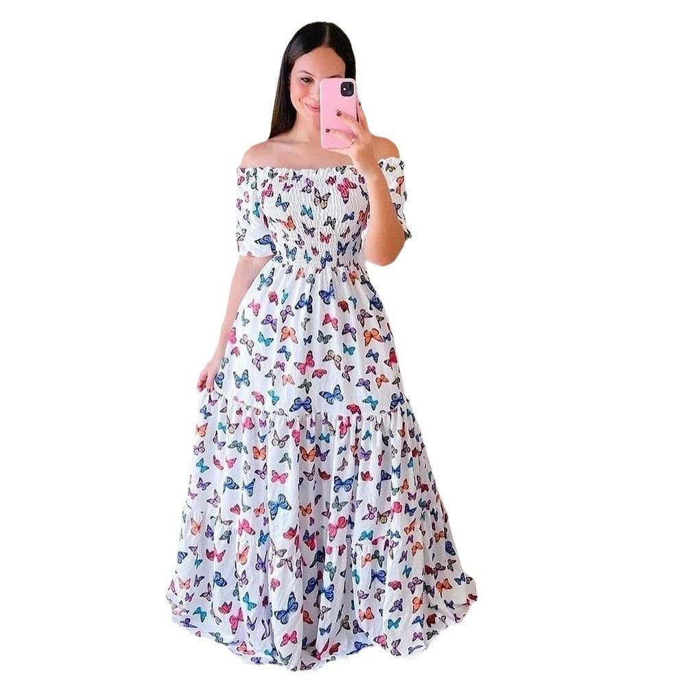 Women's Off-shoulder Floral Fashion Off-shoulder Long Dress - My Store