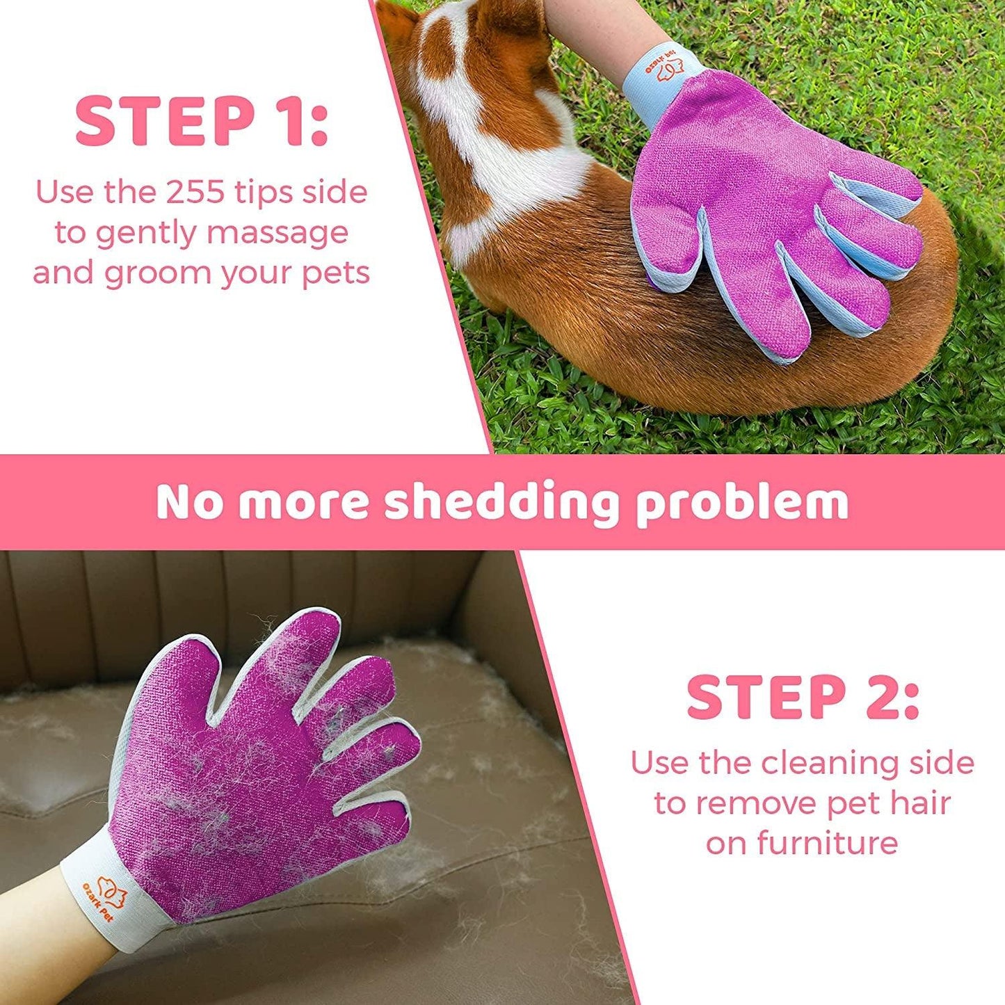 Dog & Cat Brush-Deshedding Brush, Dematting Tools, Shedding Brush Glove, Reduces Shedding up to 95%, for Short to Long Hair, Small to Medium Breeds, Pink - My Store