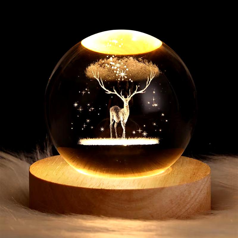 Crystal Ball Night Light 3D Moon Solar System Table Lamp LED Crystal Ball Children Friends Party Birthday Gifts Room Decor - My Store