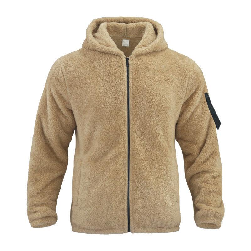 Plush Hooded Jacket Men's Autumn And Winter Fleece Double-sided Wear Warm Coat With Zipper Loose Casual Jacket Outdoor Clothing - My Store