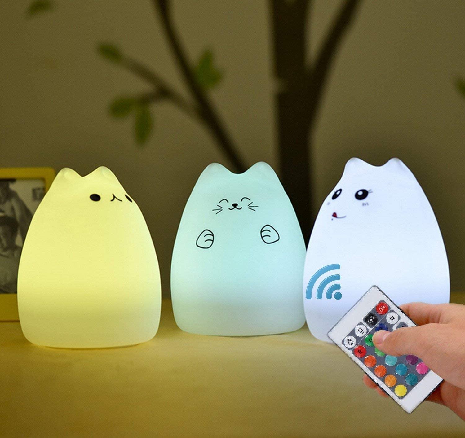 Cat Lamp, Remote Control Silicone Kitty Night Light for Kids Toddler Baby Girls Rechargeable Cute Kawaii Nightlight , White , 4 Piece Set - My Store