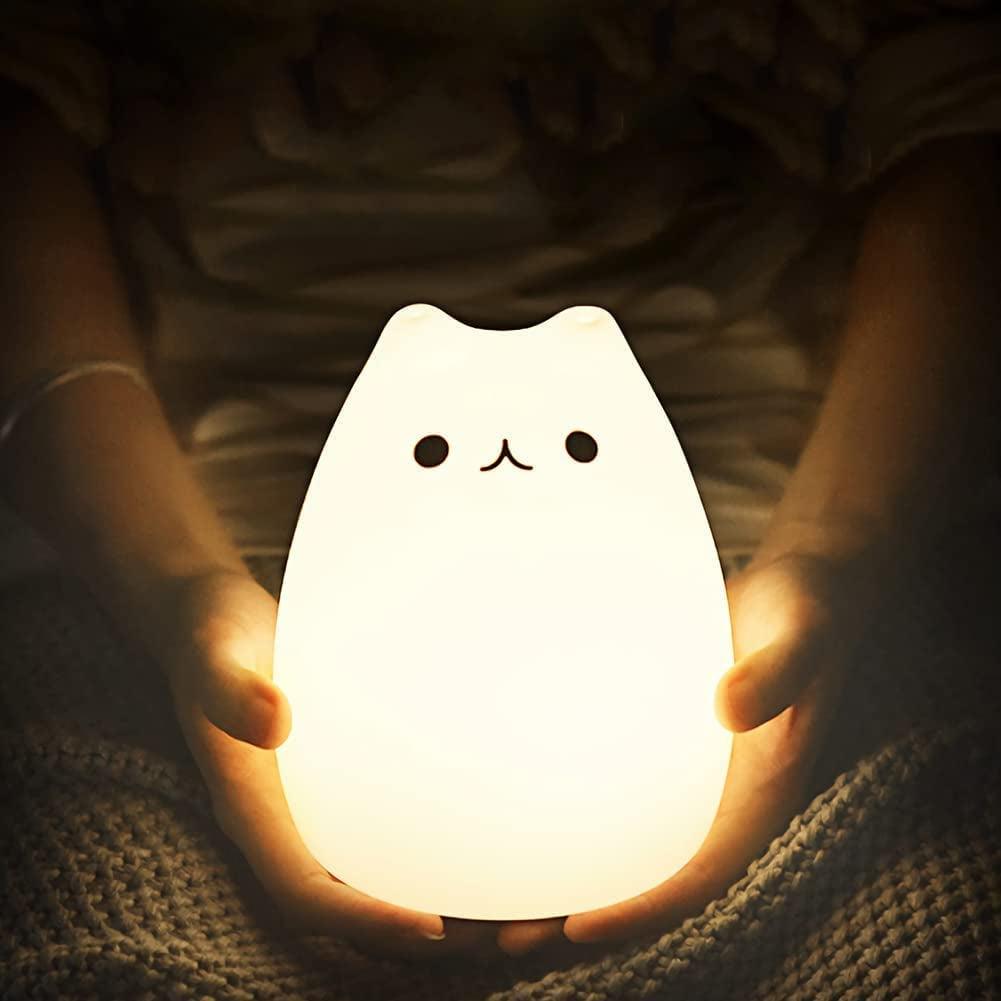 Cat Lamp, Remote Control Silicone Kitty Night Light for Kids Toddler Baby Girls Rechargeable Cute Kawaii Nightlight , White , 4 Piece Set - My Store